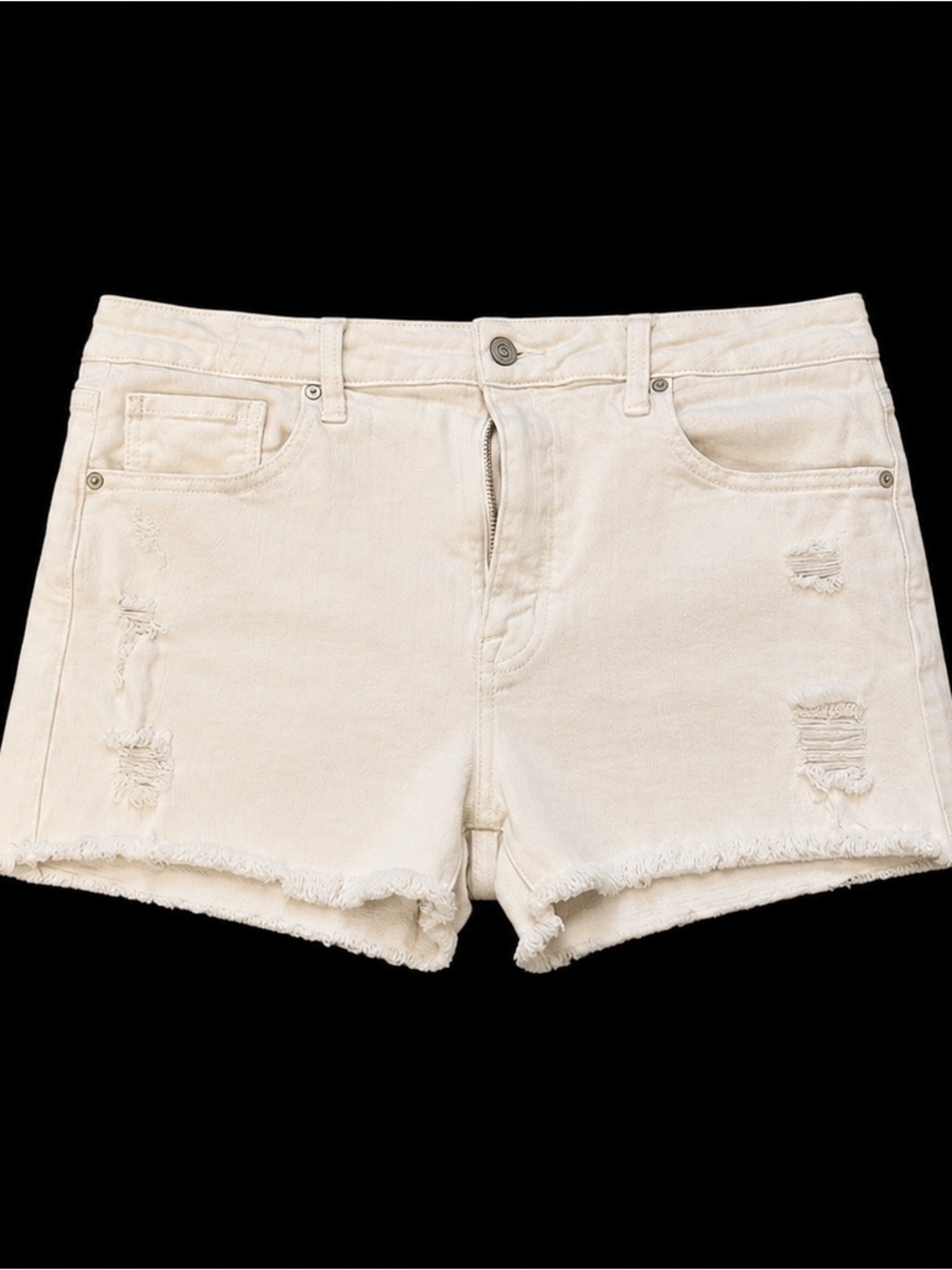 Eunina White Distressed High-Waisted Denim Shorts – Large
